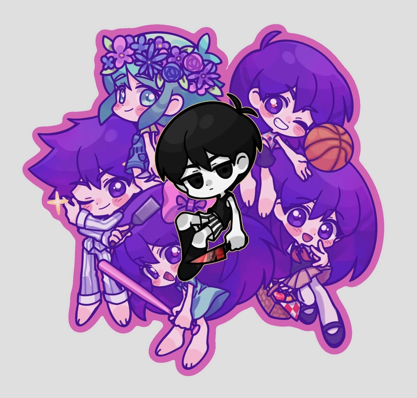 omori, basil, aubrey, mari, kel, and 2 more (omori) drawn by linglanjunying