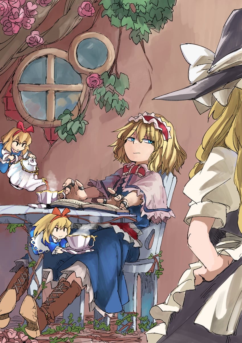 kirisame marisa, alice margatroid, and shanghai doll (touhou) drawn by rightorisamraido3