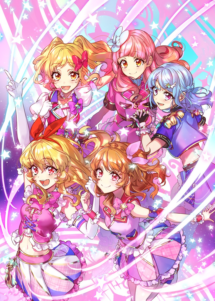 hoshimiya ichigo, ozora akari, nijino yume, yuki aine, and minato mio (aikatsu! and 2 more) drawn by wata_(attaka_towel)