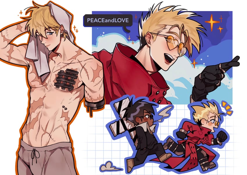 vash the stampede and nicholas d. wolfwood (trigun and 1 more) drawn by dekazeze