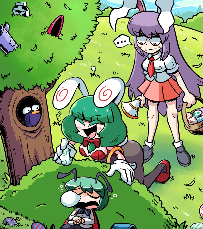 reisen udongein inaba, kagiyama hina, and wriggle nightbug (touhou) drawn by kevin_arthur
