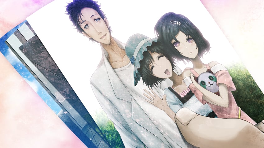 okabe rintarou, shiina mayuri, urushibara ruka, and upa (steins;gate) drawn by huke