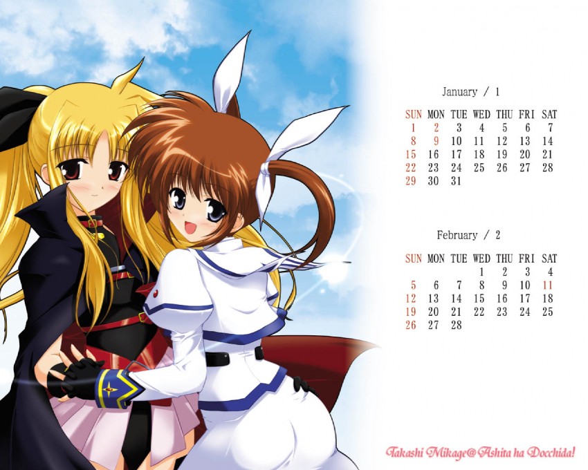 fate testarossa and takamachi nanoha (lyrical nanoha and 2 more) drawn by mikage_takashi