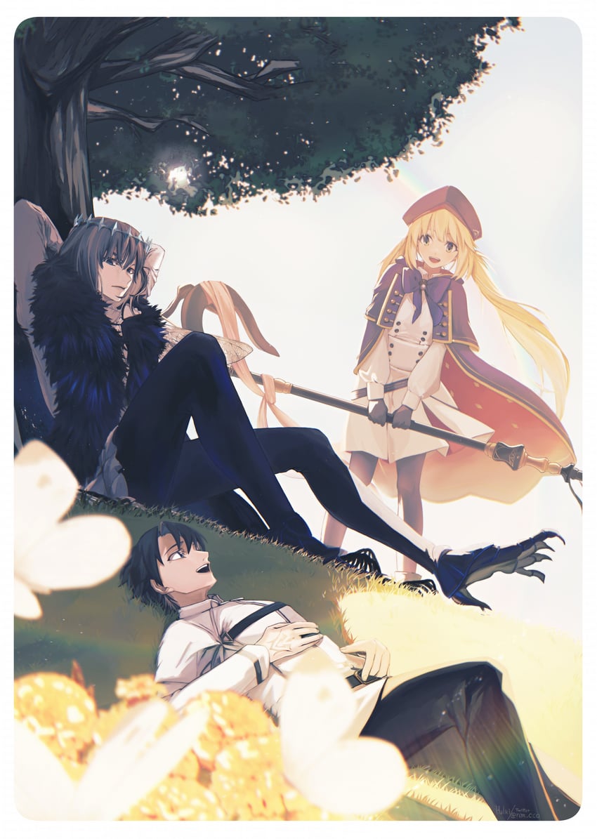 artoria pendragon, fujimaru ritsuka, artoria caster, and oberon (fate and 1 more) drawn by ao_haruki