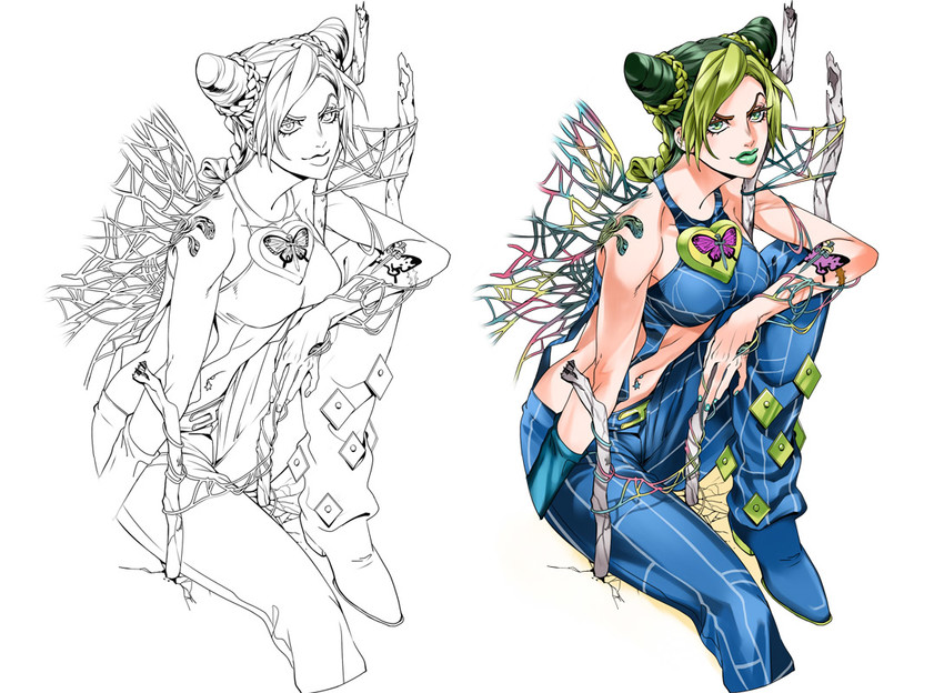 kujo jolyne (jojo no kimyou na bouken and 1 more) drawn by chaashuu
