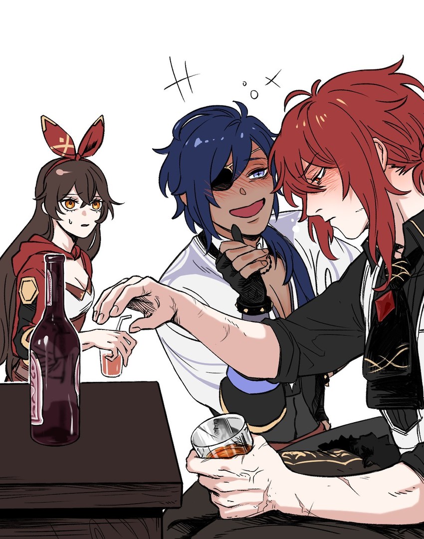 diluc, amber, and kaeya (genshin impact) drawn by gs_a_eliha