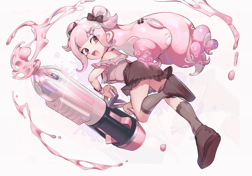 octoling player character and octoling girl (splatoon) drawn by jinkoika