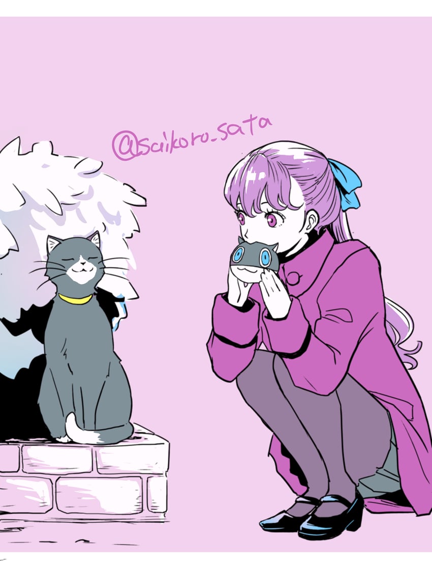 yoshizawa kasumi and morgana (persona and 2 more) drawn by saikoro_sata