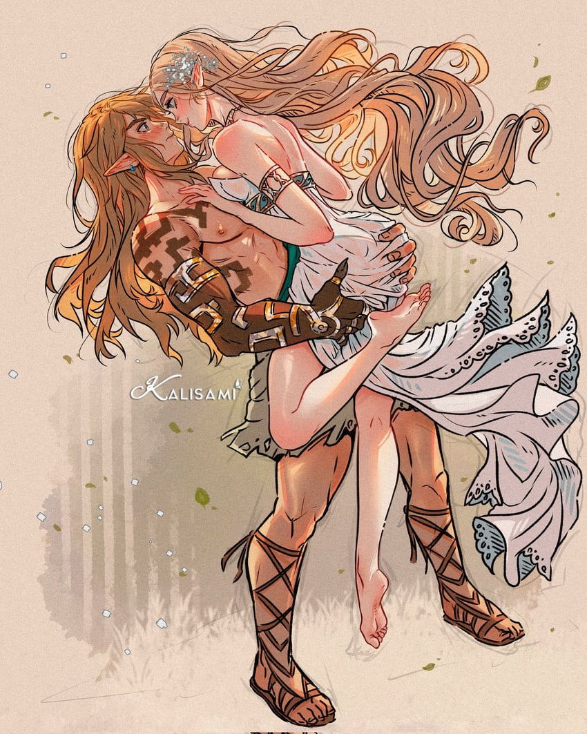link and princess zelda (the legend of zelda and 1 more) drawn by kalisami1