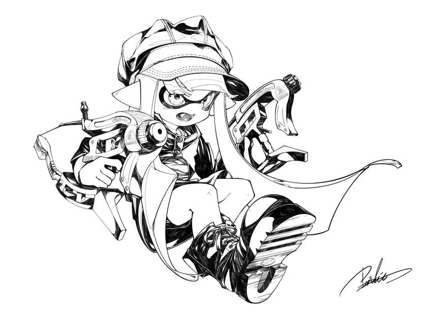 inkling player character and inkling girl (splatoon) drawn by mhxbump