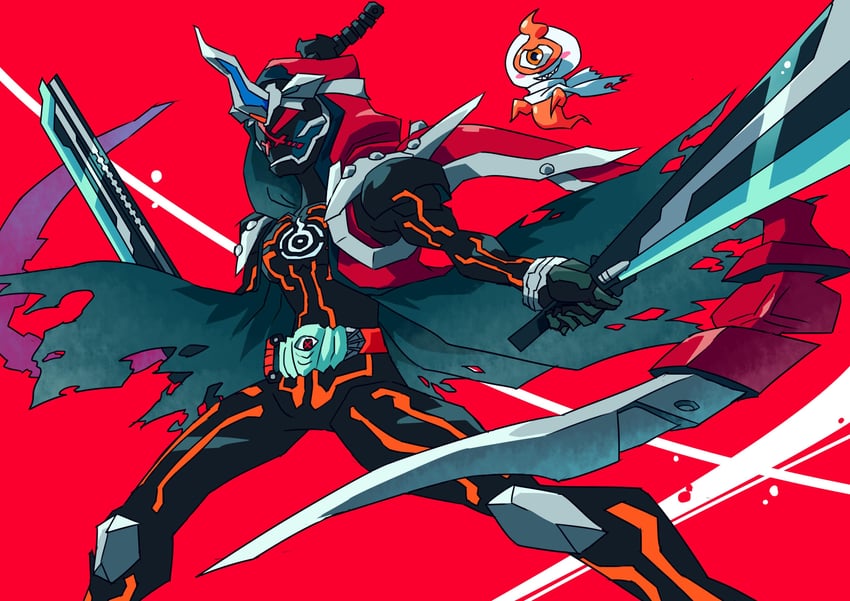 kamen rider ghost, yurusen, and musashi damashii (kamen rider and 1 more) drawn by otokamu