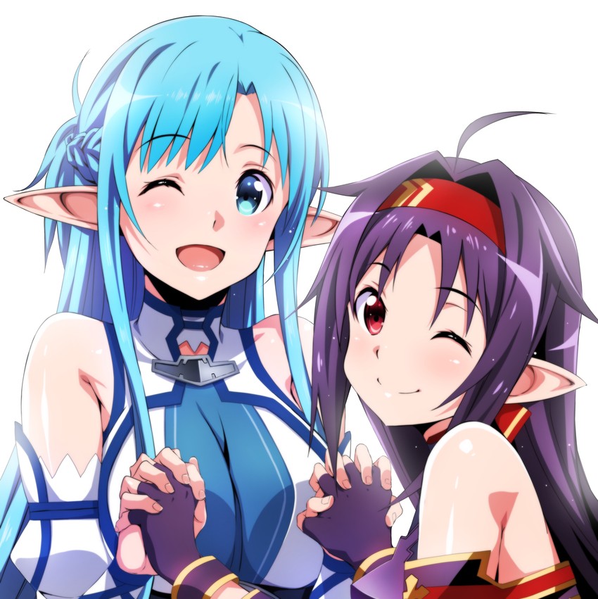 asuna and yuuki (sword art online) drawn by island_(kossori)