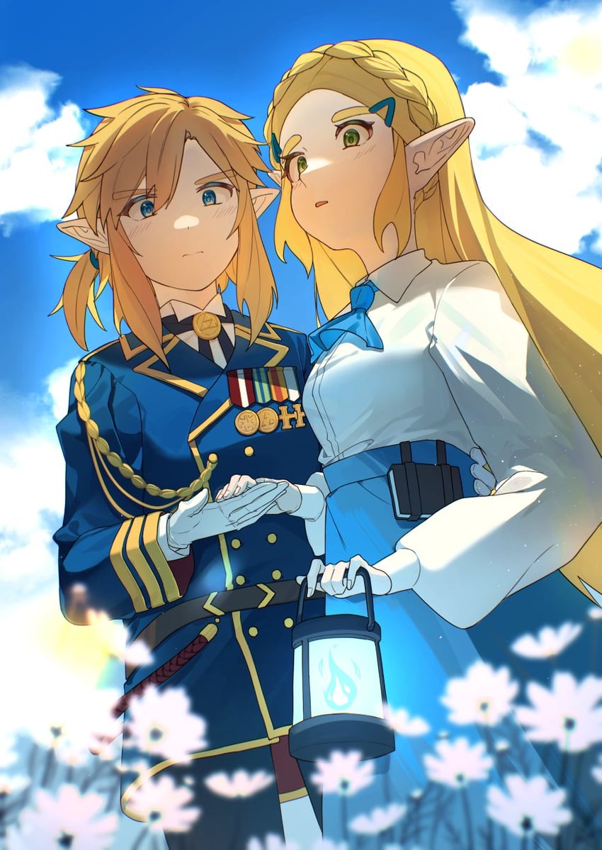 link and princess zelda (the legend of zelda and 1 more) drawn by hanyaka