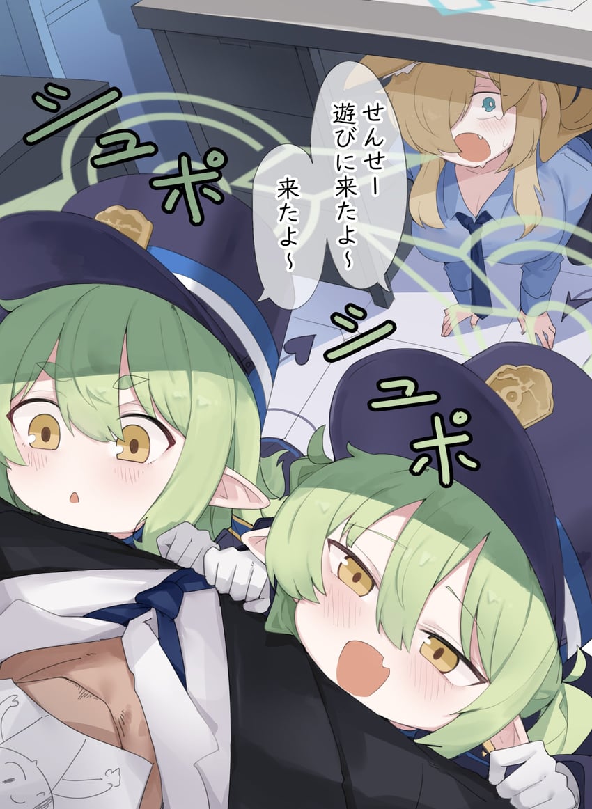 sensei, doodle sensei, kanna, hikari, and nozomi (blue archive) drawn by gurenola
