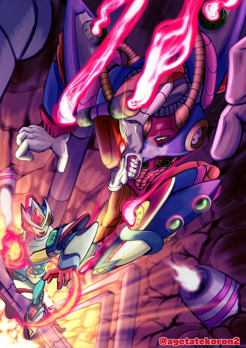 x, second armor x, and flame stag (mega man and 2 more) drawn by agetatekoron2