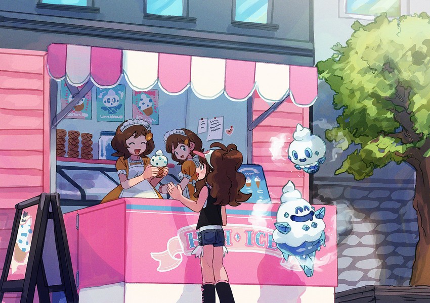 hilda, vanillite, vanillish, and waitress (pokemon and 1 more) drawn by elizabeth_(tomas21)