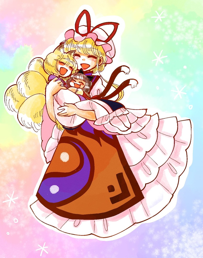 yakumo yukari, yakumo ran, and chen (touhou) drawn by komaku_juushoku