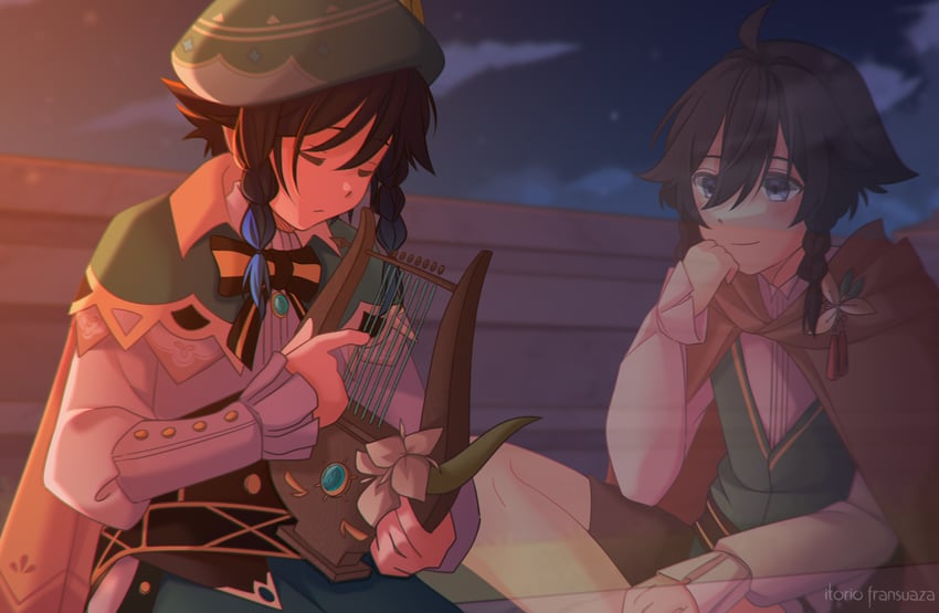 venti and nameless bard (genshin impact) drawn by itorio_fransuaza