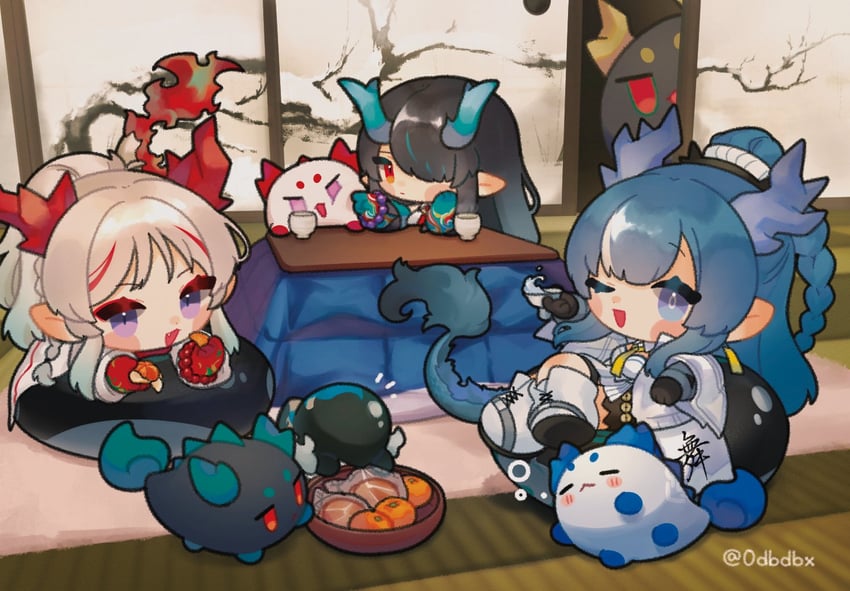 dusk, nian, ling, chongyue, and bitey (arknights) drawn by daba_(0dbdbx)