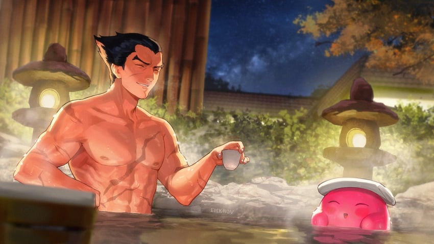 kirby and mishima kazuya (kirby and 2 more) drawn by emknov