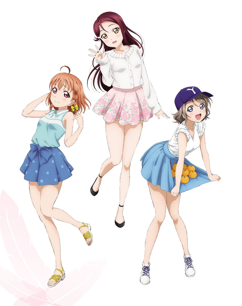 watanabe you, sakurauchi riko, and takami chika (love live! and 1 more)
