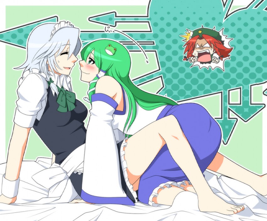 izayoi sakuya, kochiya sanae, and hong meiling (touhou) drawn by neko_majin