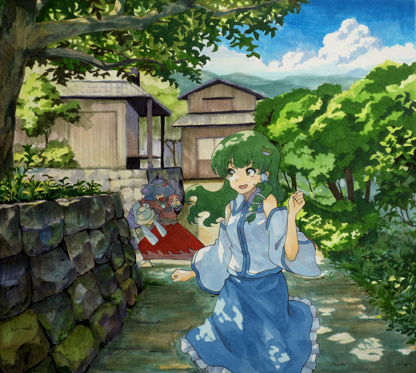 kochiya sanae, moriya suwako, and yasaka kanako (touhou) drawn by shiratama_(hockey)