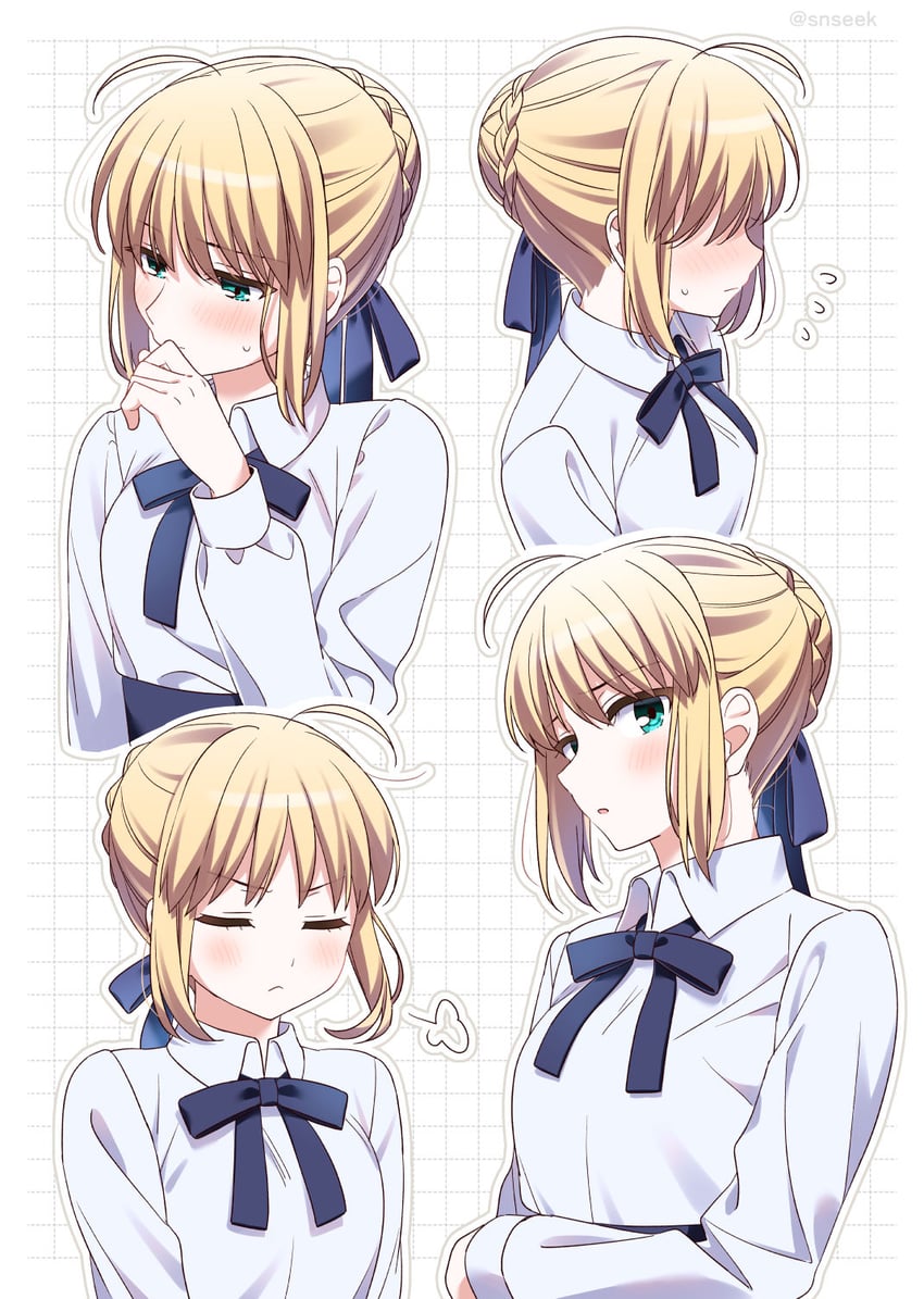 artoria pendragon and saber (fate and 1 more) drawn by snseek