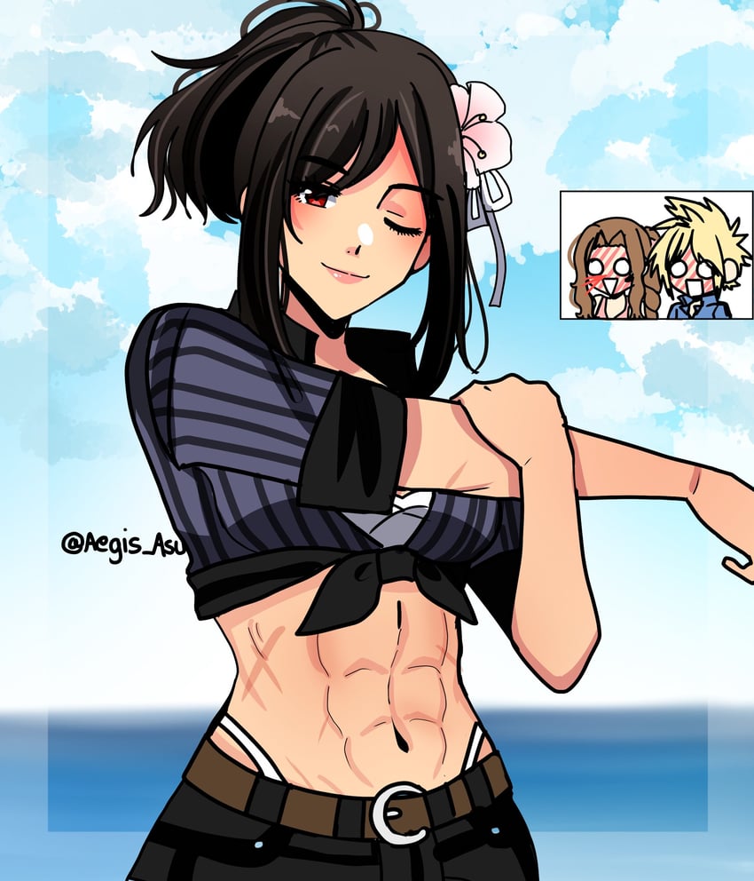 tifa lockhart, cloud strife, and aerith gainsborough (final fantasy and 3 more) drawn by aegis_asu