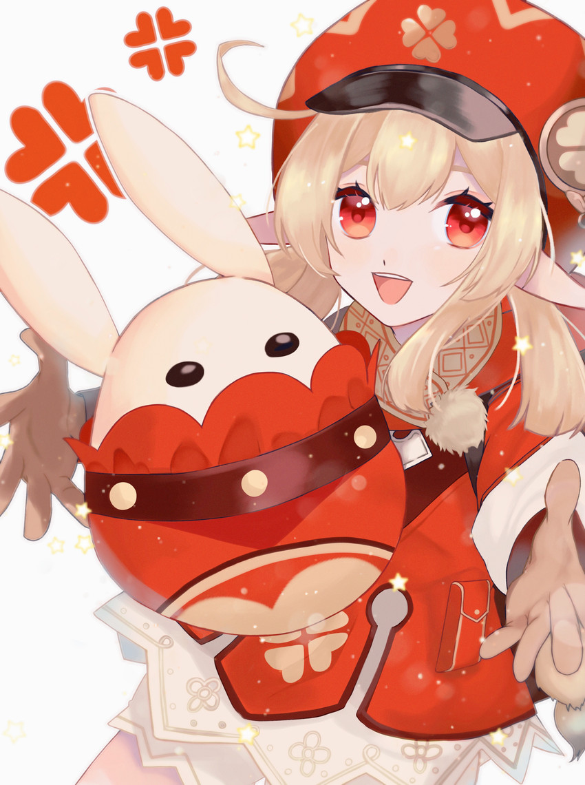 klee, dodoco, and jumpy dumpty (genshin impact) drawn by mokota