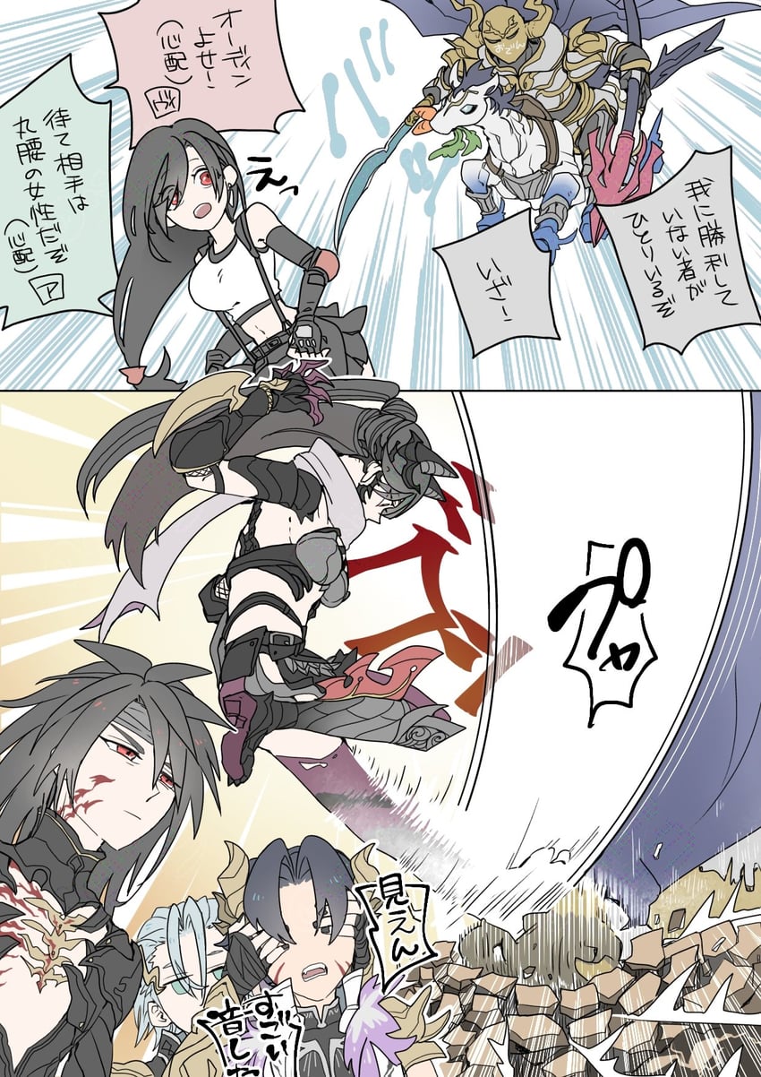 tifa lockhart, sephiroth, vincent valentine, angeal hewley, odin, and 1 more (final fantasy and 2 more) drawn by oshibainoticket