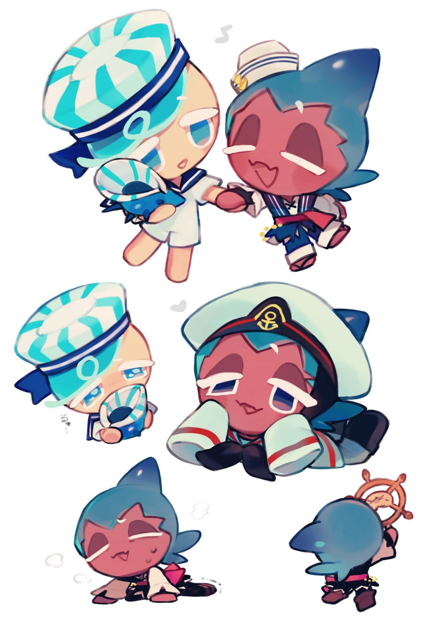 peppermint cookie, sorbet shark cookie, and helmsman will (cookie run and 1 more) drawn by makoto_(konbumi)
