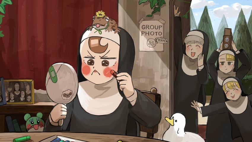 clumsy nun, froggy nun, spicy nun, sheep nun, hungry nun, and 5 more (little nuns) drawn by diva_(hyxpk)