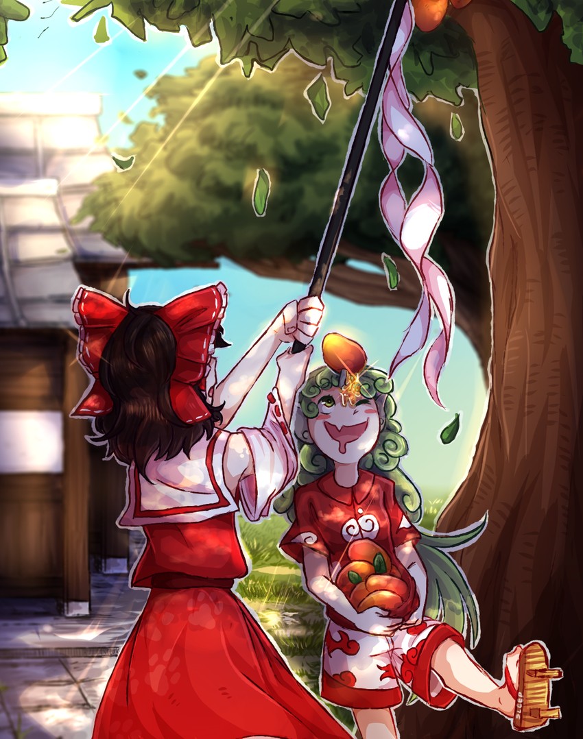 hakurei reimu and komano aunn (touhou) drawn by sleep_(isliping)