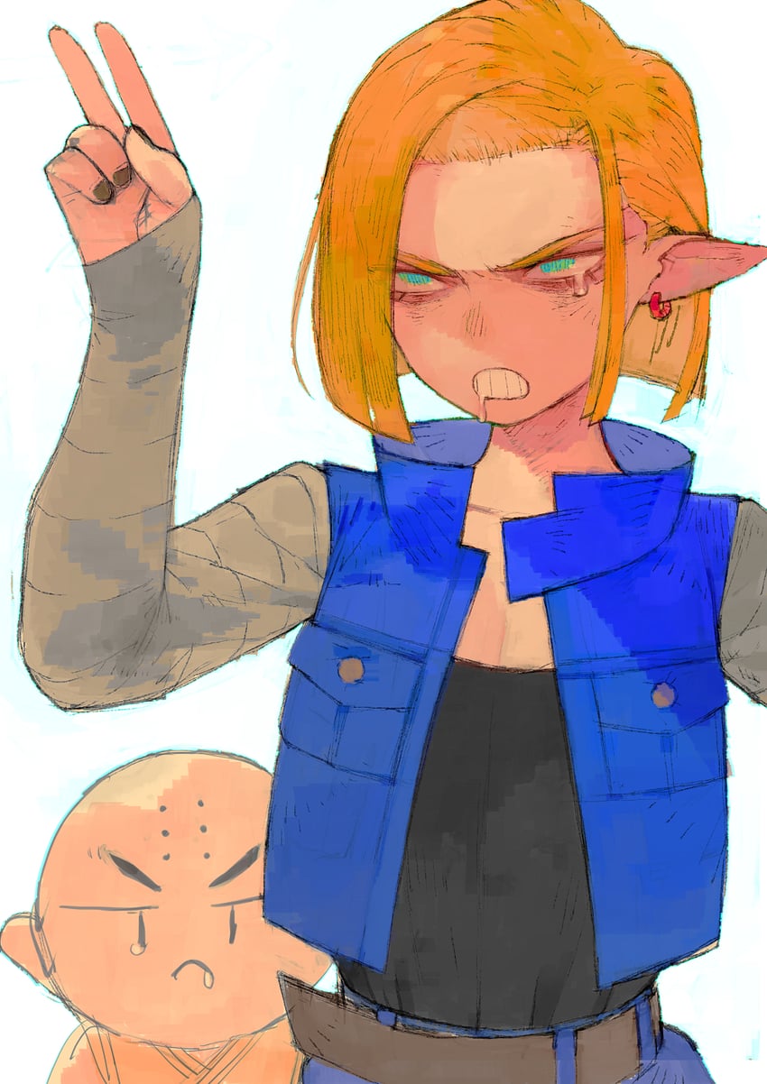 android 18 and kuririn (dragon ball and 1 more) drawn by umezawa_michiko