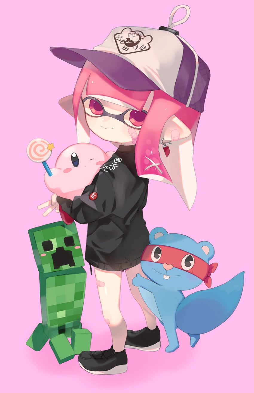 inkling player character, inkling girl, kirby, creeper, and splendid (splatoon and 4 more) drawn by sabata_saba