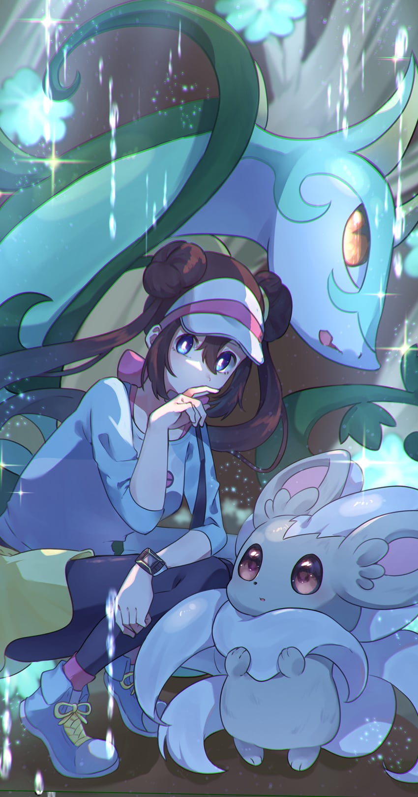 rosa, serperior, and cinccino (pokemon and 1 more) drawn by thealla1024