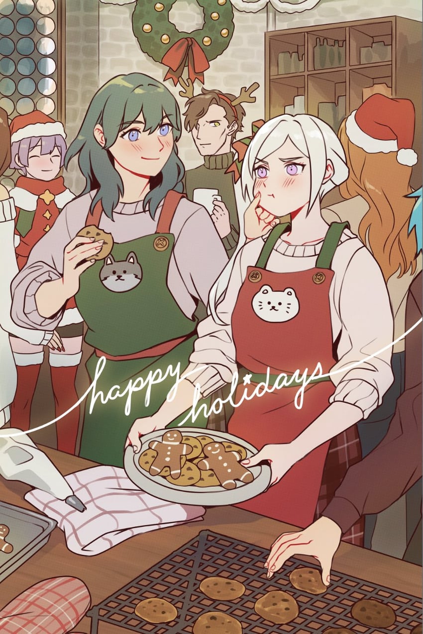 female byleth, edelgard von hresvelg, bernadetta von varley, hubert von vestra, ferdinand von aegir, and 1 more (fire emblem and 2 more) drawn by radiostarkiller