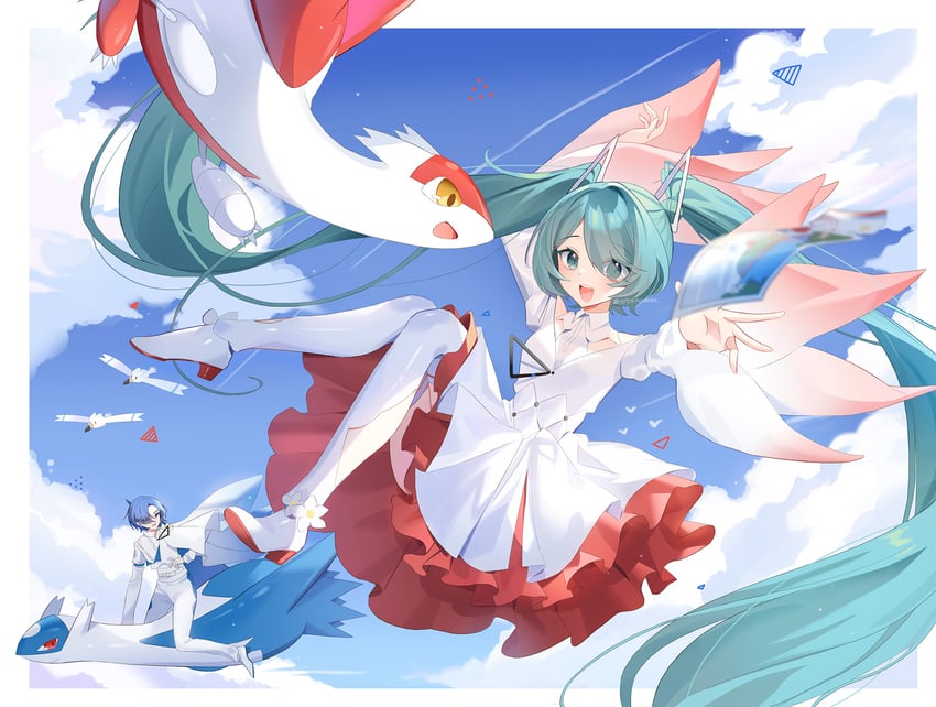 hatsune miku, kaito, latias, latios, and wingull (pokemon and 3 more) drawn by coletta_(colet_colettia)