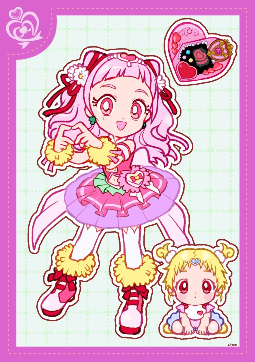 nono hana, cure yell, and hug-tan (precure and 1 more) drawn by uwded_207