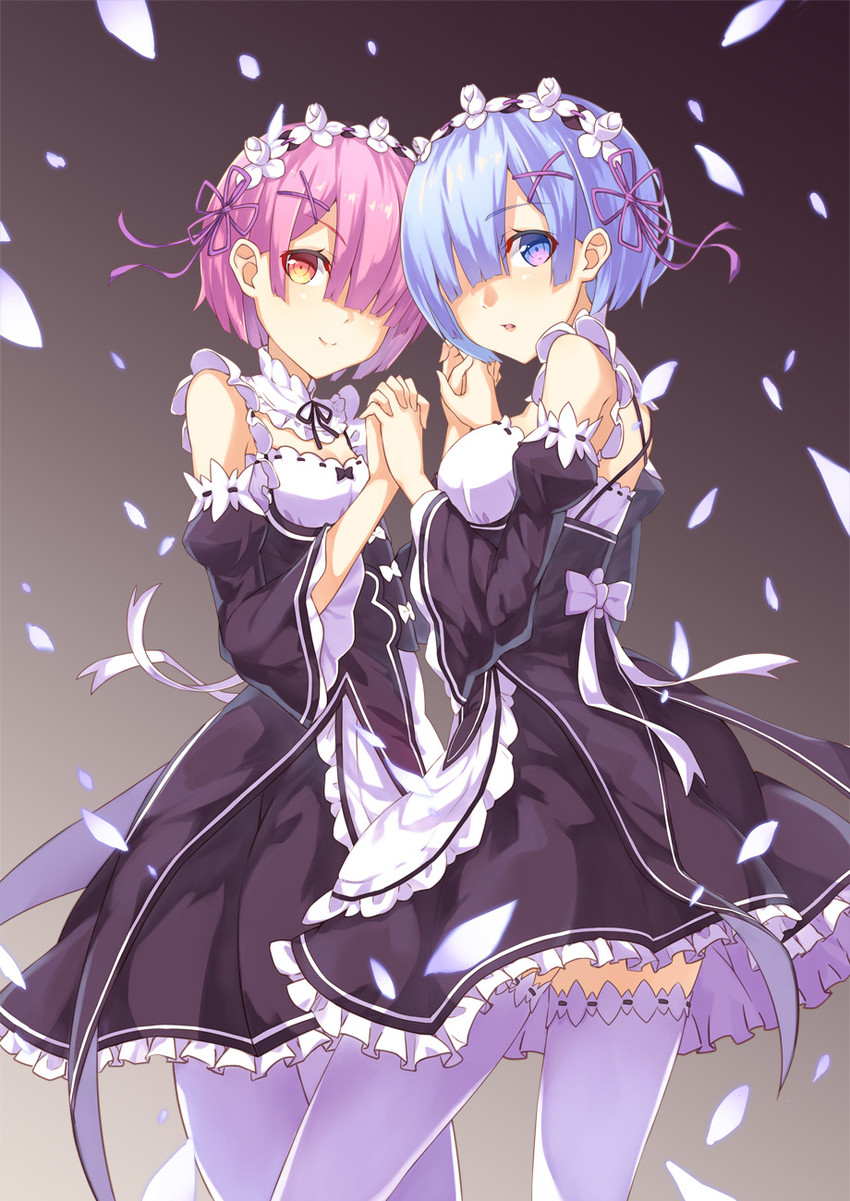 rem and ram (re:zero kara hajimeru isekai seikatsu) drawn by totika