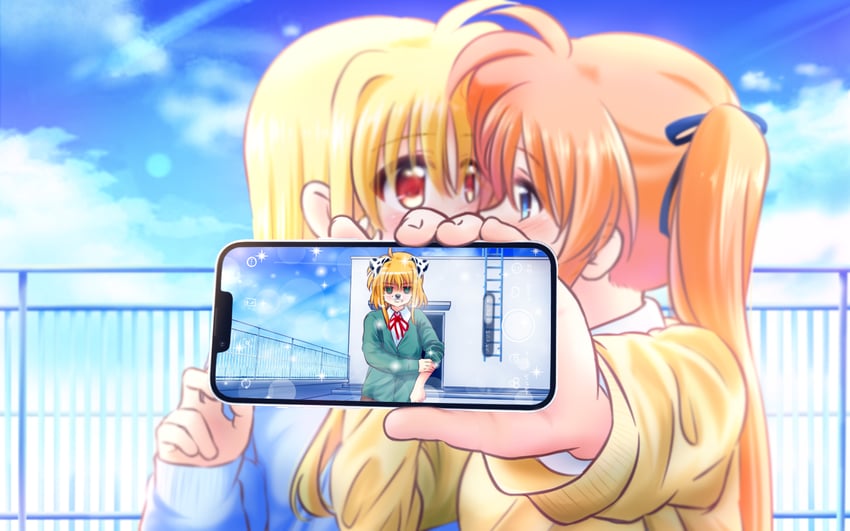 fate testarossa, takamachi nanoha, and arisa bunnings (lyrical nanoha and 1 more) drawn by kerorokjy