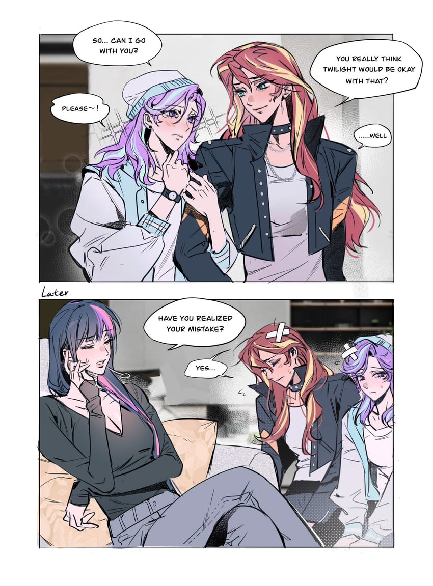 twilight sparkle, sunset shimmer, and starlight glimmer (my little pony and 2 more) drawn by m_omoo