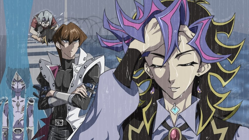 fudo yusei, kaiba seto, kiryu kyosuke, ai, and durbe (yu-gi-oh! and 5 more) drawn by chaya_mago