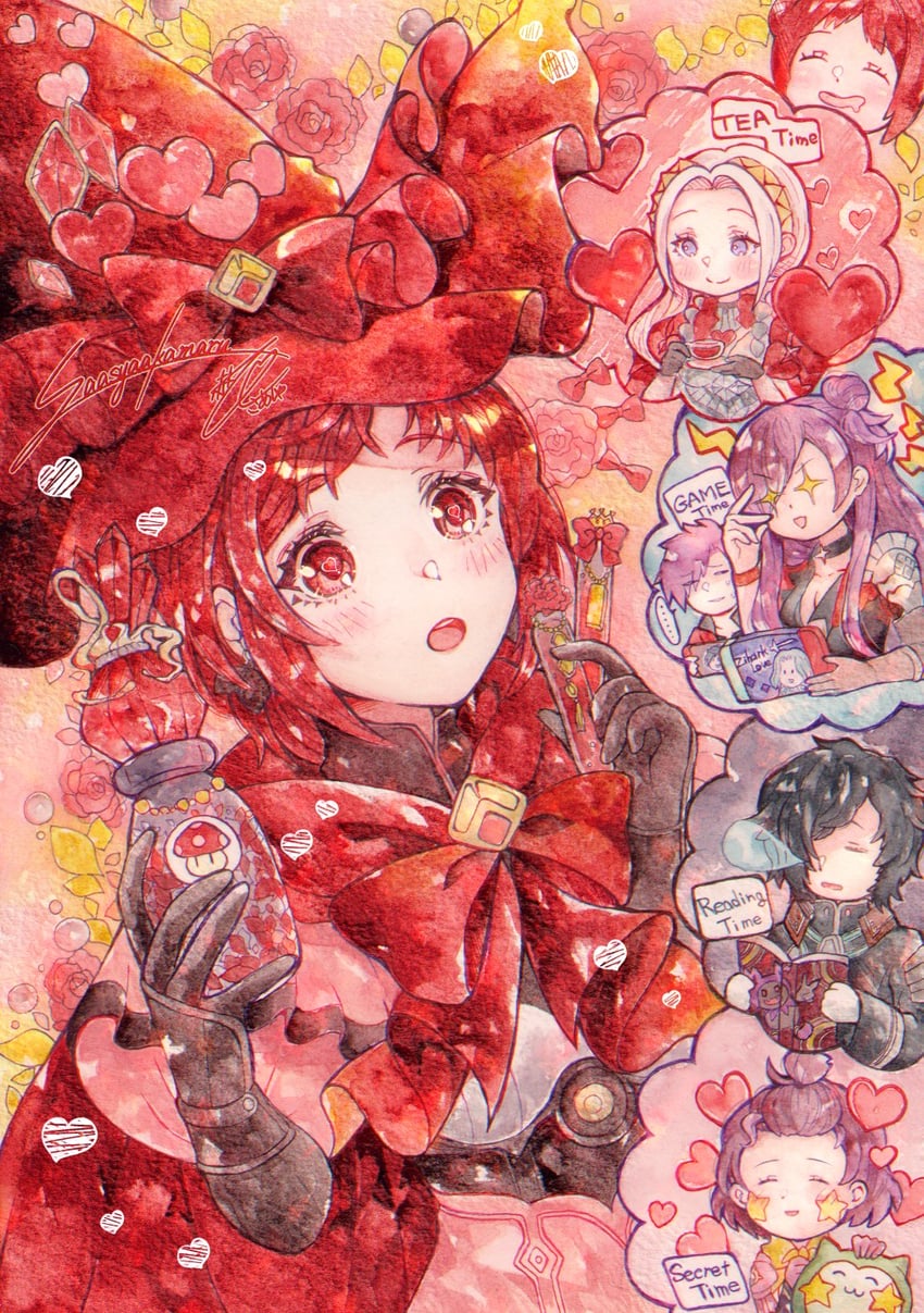 edelgard von hresvelg, bernadetta von varley, female shez, hubert von vestra, male shez, and 1 more (fire emblem and 2 more) drawn by akamaru_saasha