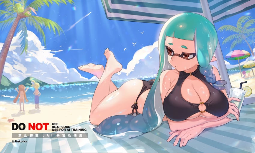 inkling player character and inkling girl (splatoon and 1 more) drawn by jinkoika