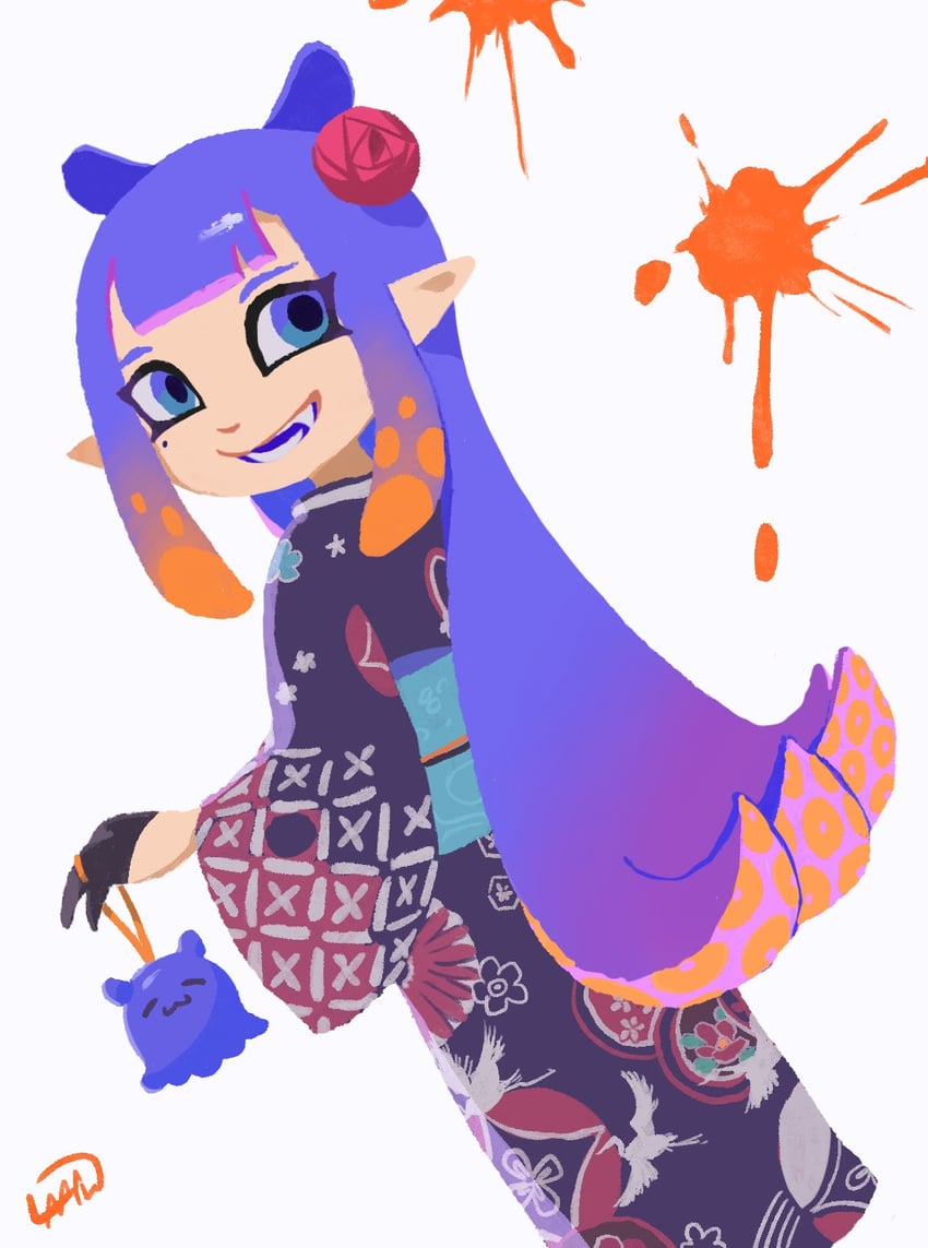 ninomae ina'nis, octoling player character, octoling girl, and takodachi (hololive and 2 more) drawn by laaaw444