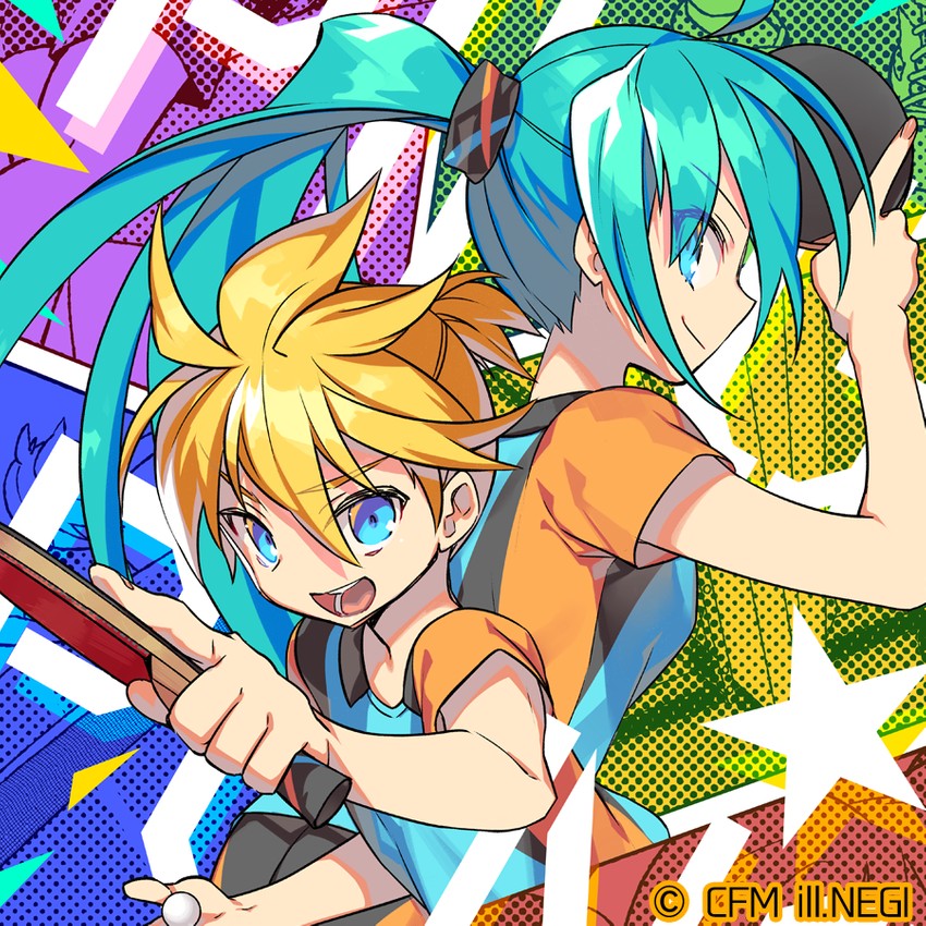 hatsune miku and kagamine len (vocaloid) drawn by negi_(ulog'be)