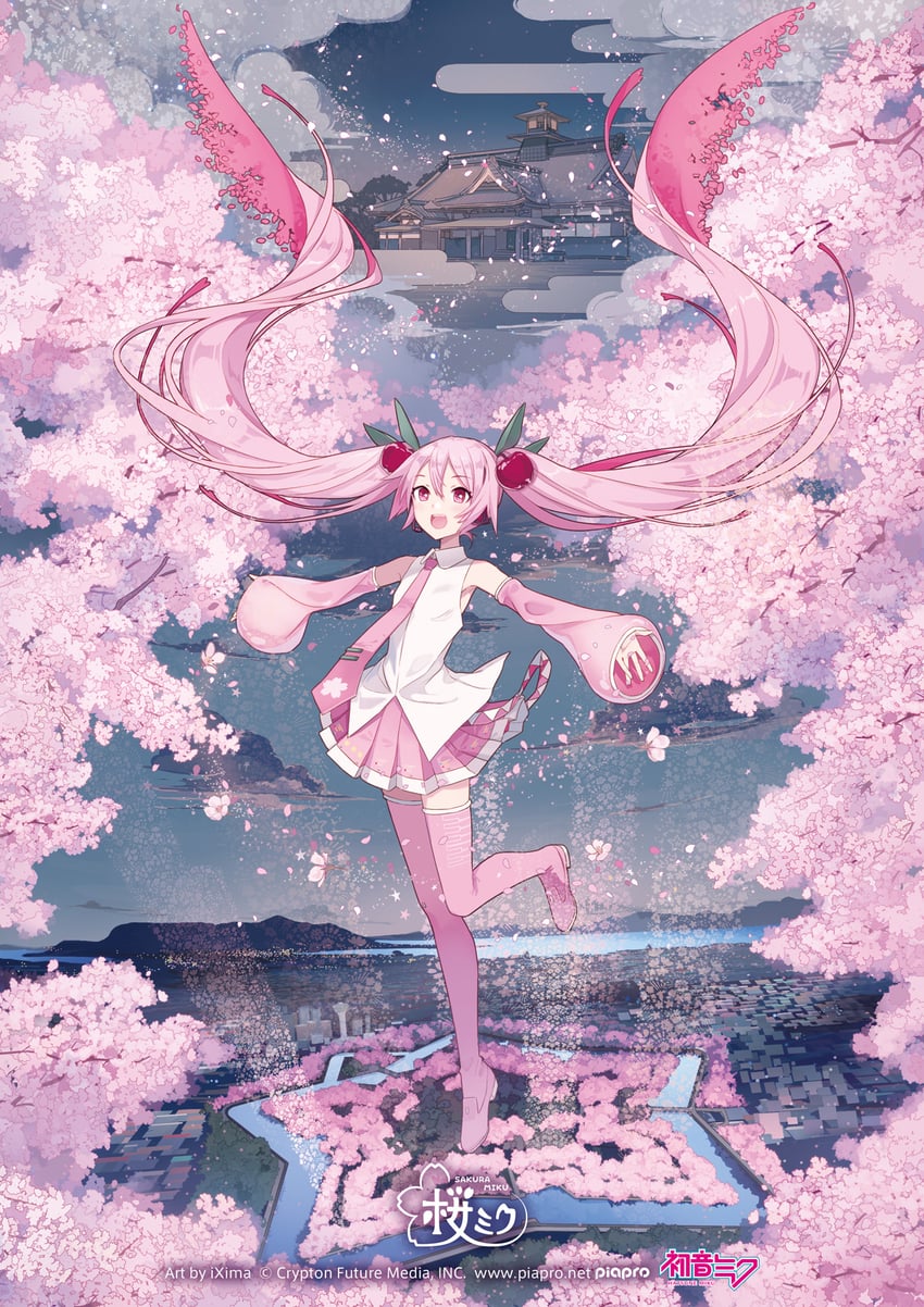hatsune miku and sakura miku (vocaloid and 1 more) drawn by ixima