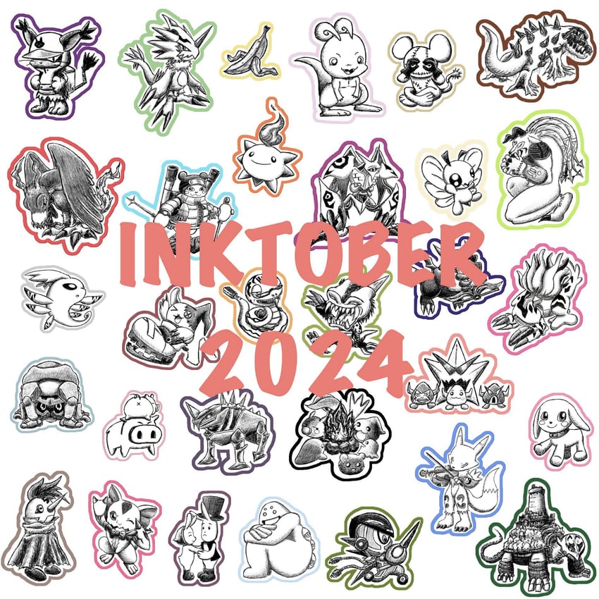 renamon, pteromon, plotmon, shoemon, birdramon, and 32 more (digimon and 4 more) drawn by hiendust